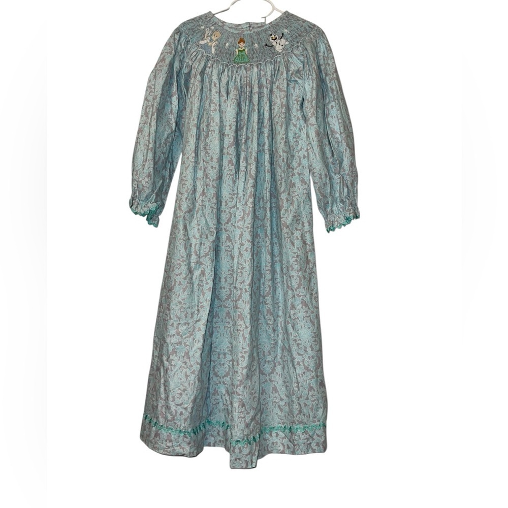 Shrimp & Grits blue gray paisley Frozen long sleeve bishop dress sz 8 NWT OLAF